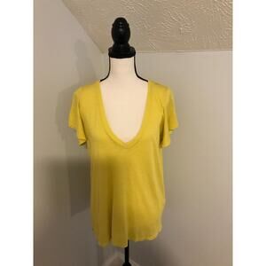 ANTHROPOLOGIE T.la WOMEN'S YELLOW FLUTTER SLEEVE WAYFARING T-SHIRT - SIZE SMALL